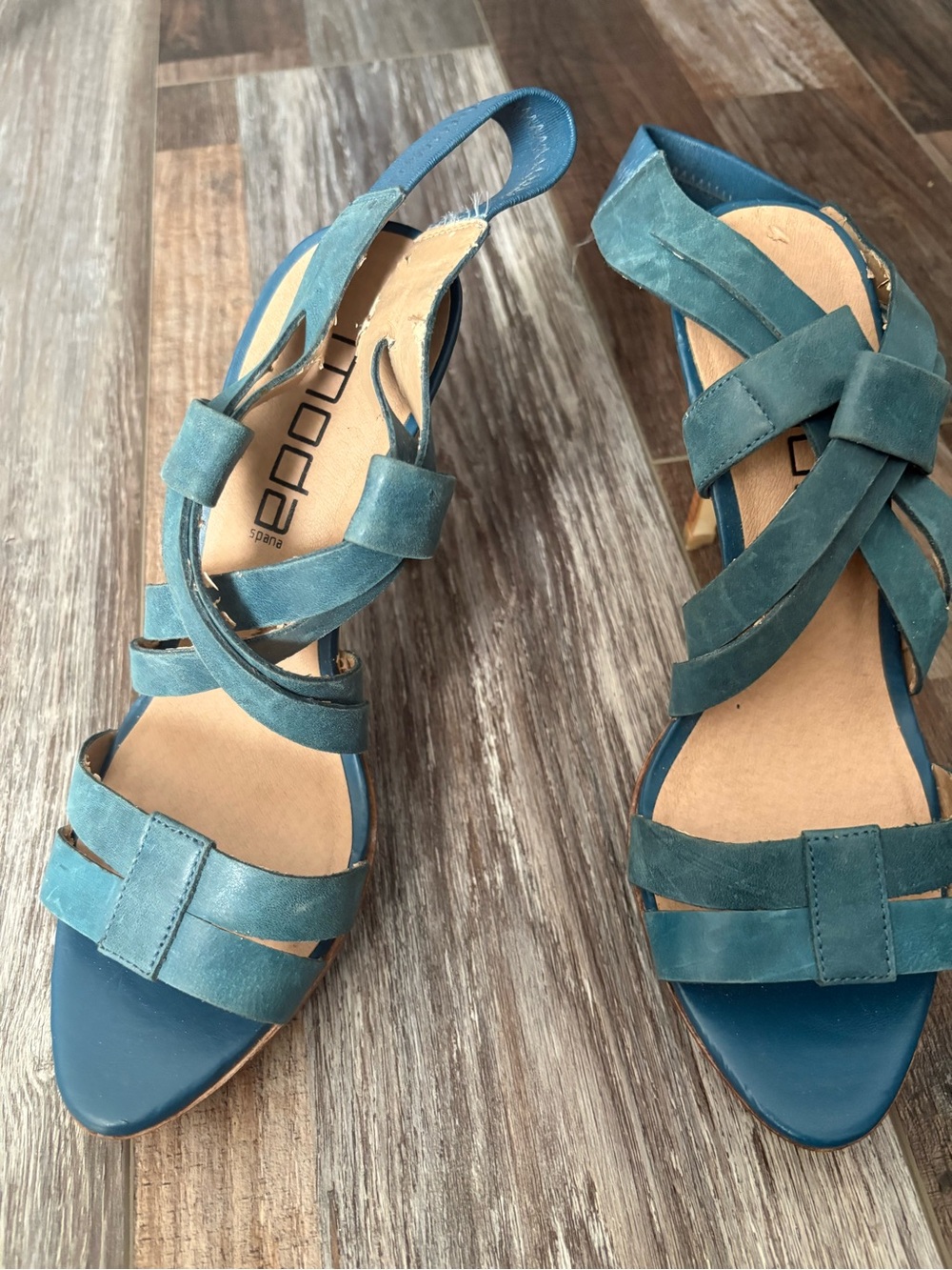 Moda Spana Teal Suede Crisscross Low Heel Sandals